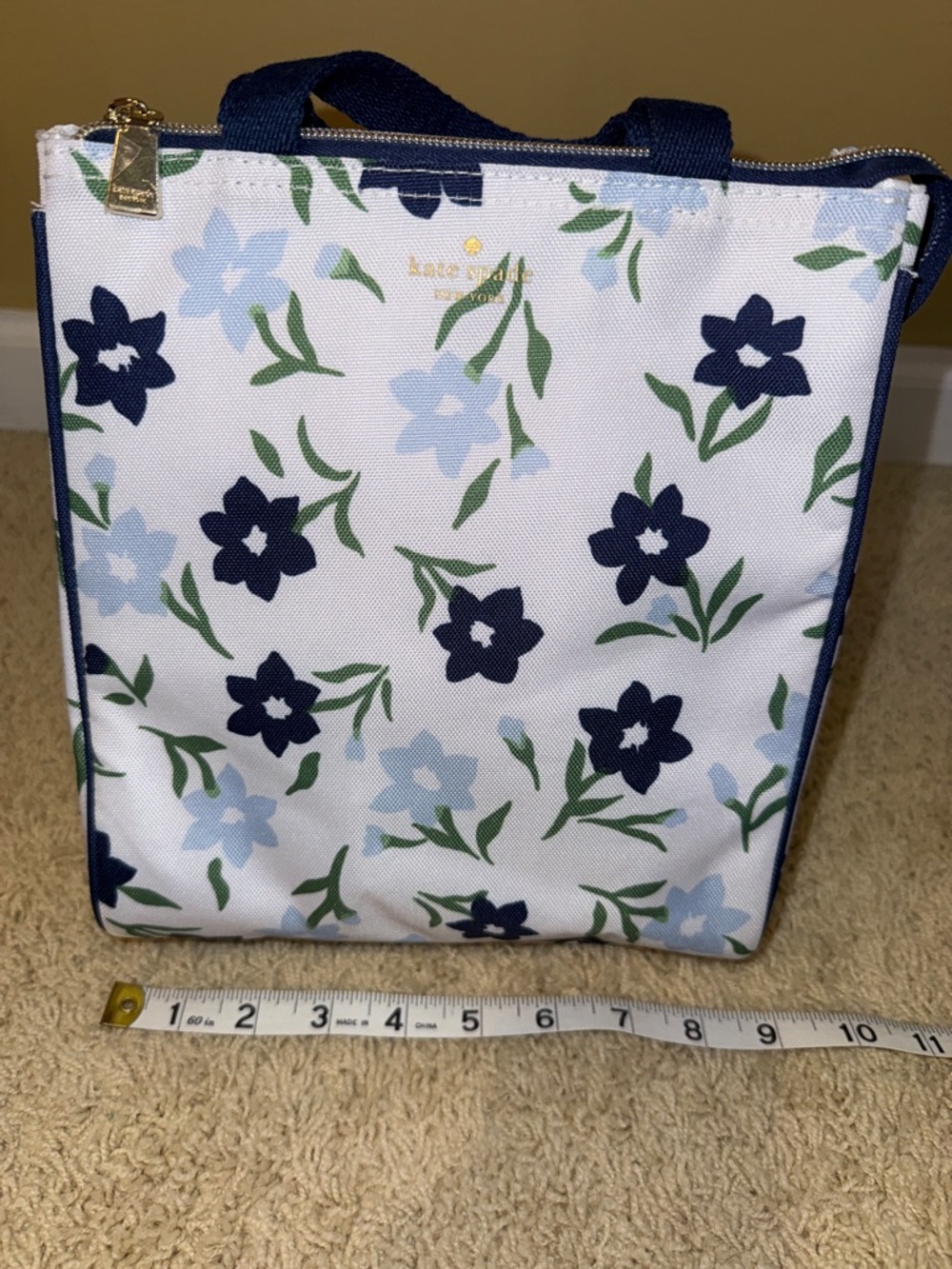kate spade navy and light blue floral insulated tote with polka dot tumbler - Picture 3 of 13